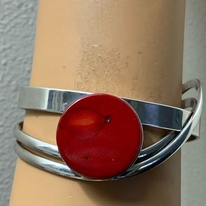 Custom Red Turquoise 925 Cuff Bracelet